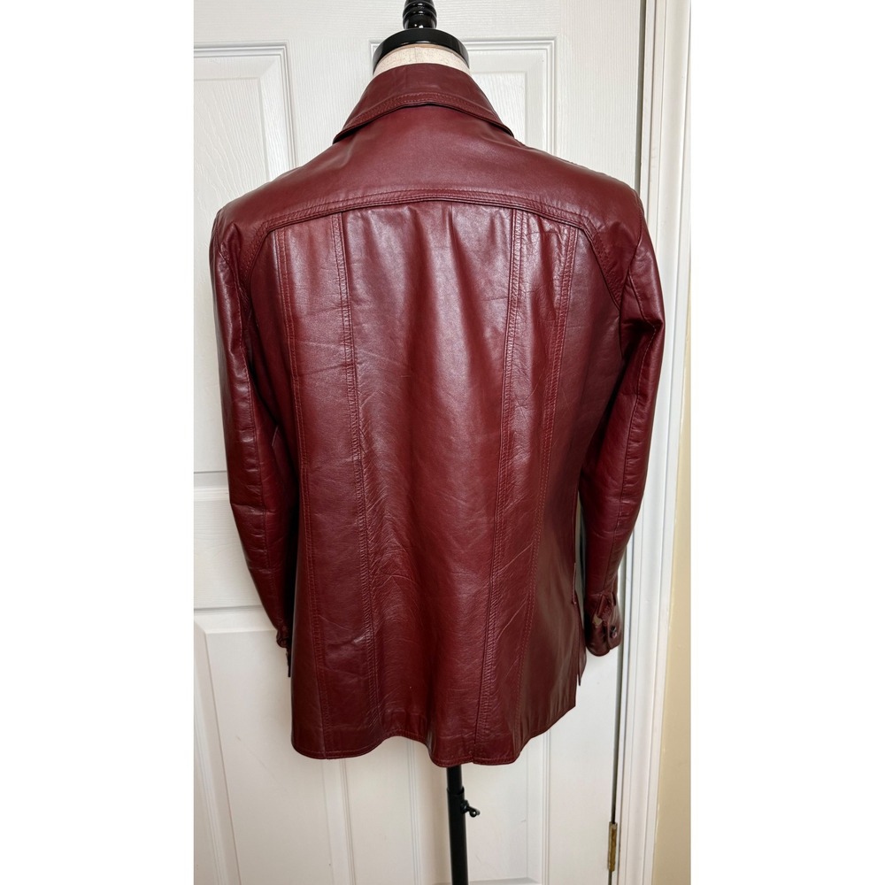 Etienne Aigner Vintage Burgundy Leather Shirt Jacket Mens 40 Oxblood 70s Retro - Picture 2 of 9